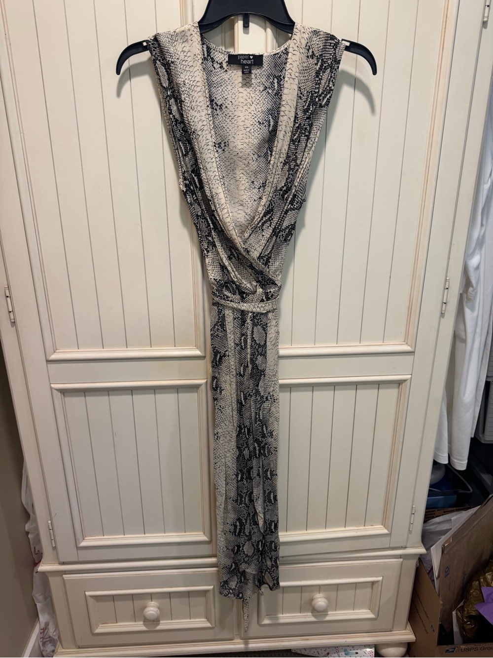 Paper Heart Snake Print Maxi Dress in Black & Cream, Size XS